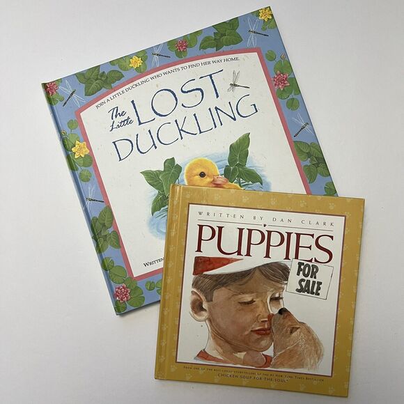 Set Of 2 Childrens Story Books Hardcover Puppies for Sale Little Lost Duckling - Picture 1 of 9